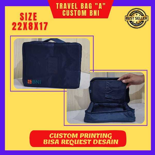 Tas Travel Custom Logo BNI Printing / Souvenir Tempat Penyimpanan Barang Praktis / Travel Bag Murah