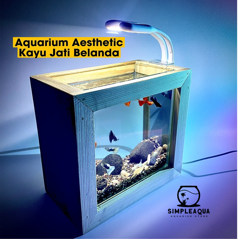 Aquarium Kayu Mini Best Seller  Komplit Aquarium Led Filter Aesthetic Kayu Jati Belanda