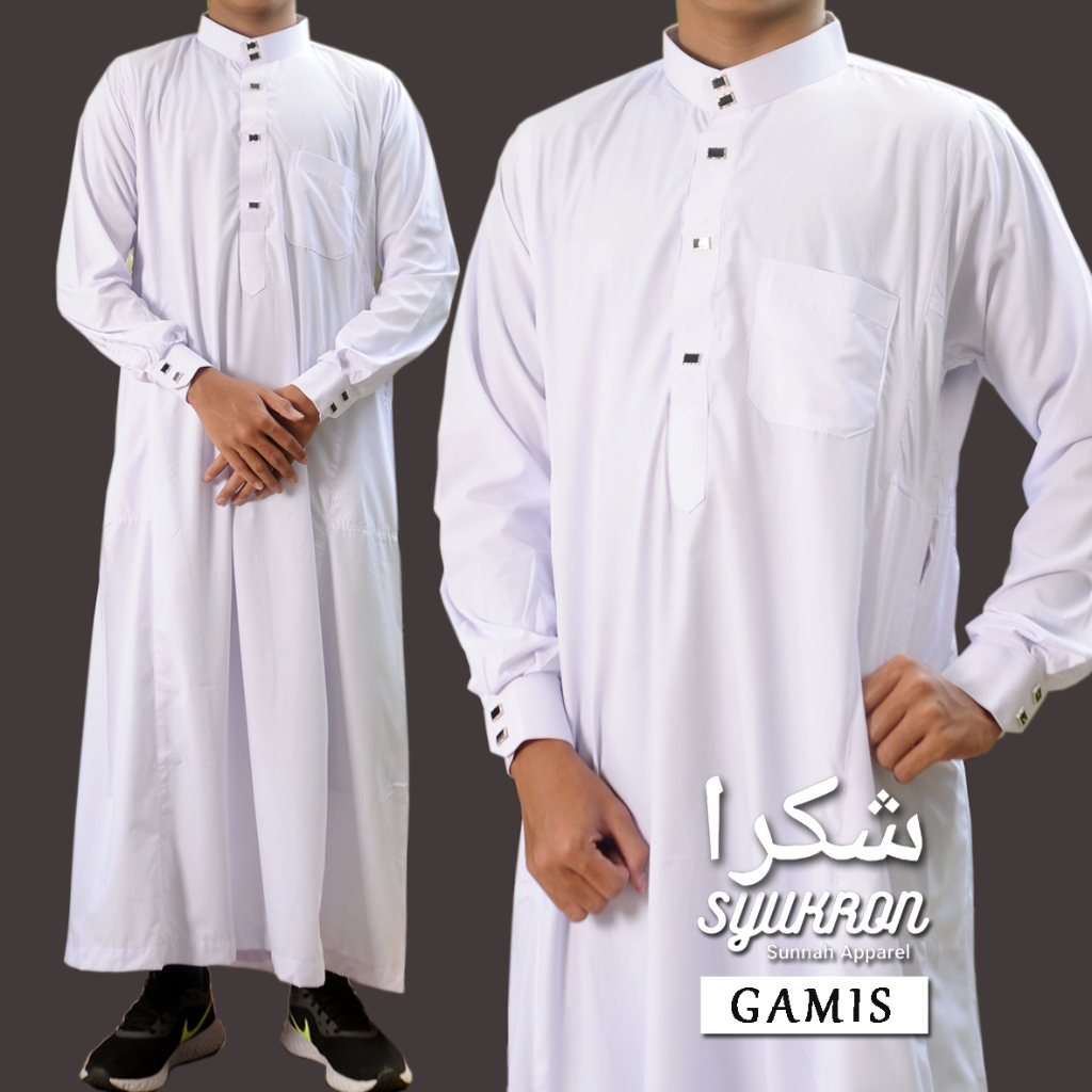 Jubah Gamis Pria Lengan Panjang Merk Syukron Model Haramain - Putih
