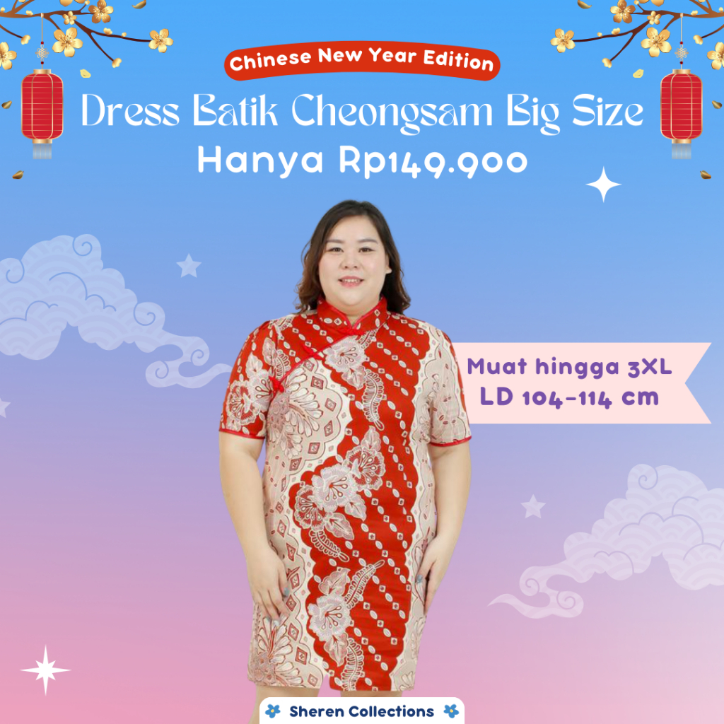 Dress Batik Wanita Jumbo Cheongsam Imlek Katun Stretch Import 32