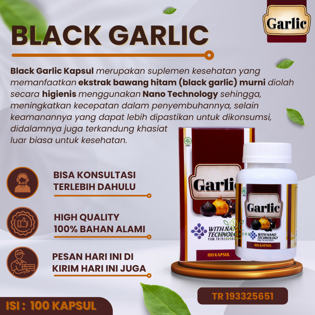 Walatra Black Garlic Ekstrak Bawang Putih Hitam Tunggal Obat Herbal Multikhasiat Legalitas BPOM Dan HALAL MUI - Isi 100 Kapsul