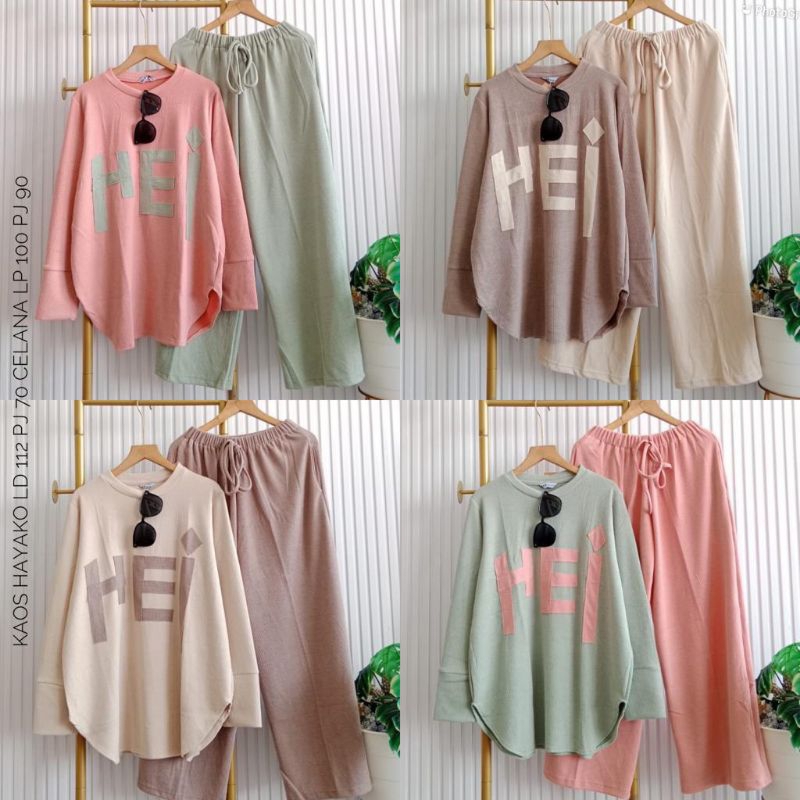 One set Hei/setelan wanita/one set wanita/setelan knit/setelan rajut/baju rajut/baju rajut celana ku