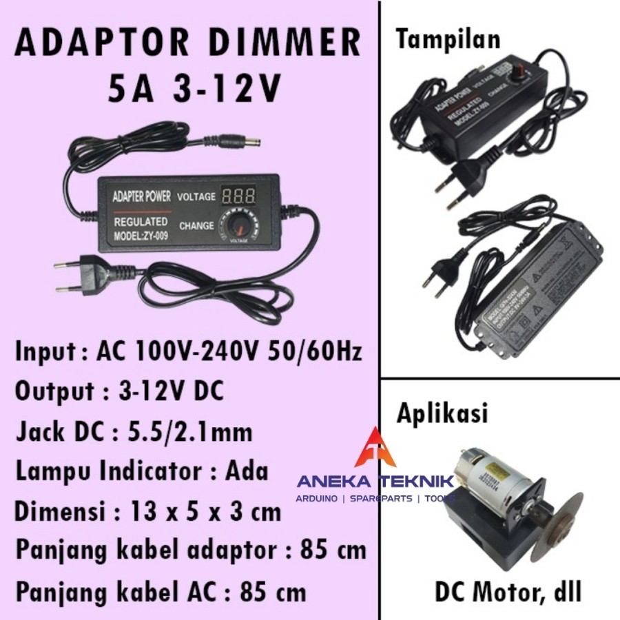 Adjustable Power Adapter Dimmer / Adaptor Dimmer 5A AC - DC 3 - 12V