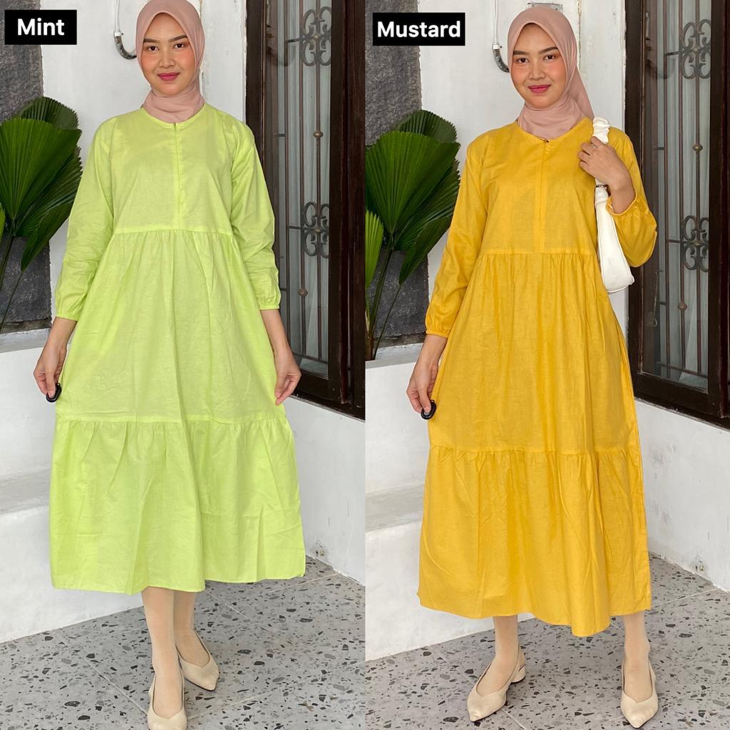 ALEYA MIDI DRESS - BAHAN CUTTON POPLIN - REALPICTURE 100%