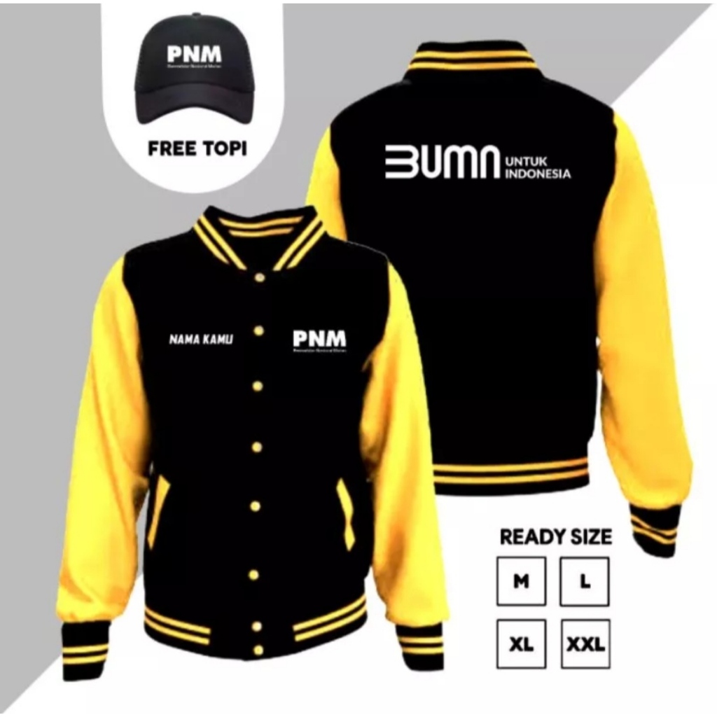 JAKET BASEBALL LOGO PNM SIMPLE TERBARU KEREN UNTUK DIPAKAI FREE TOPI