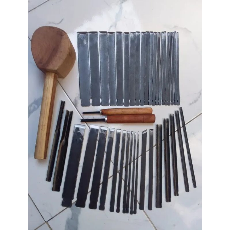 Pahat Tatah Ukir Kayu Satu Set Isi 41pcs Bonus Palu