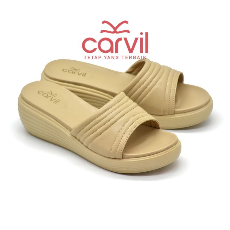 CARVIL Sendal Wanita Kekinian Wedges Sandal Slop Selop Cewek Korea Kekinian Terbaru Original Premium