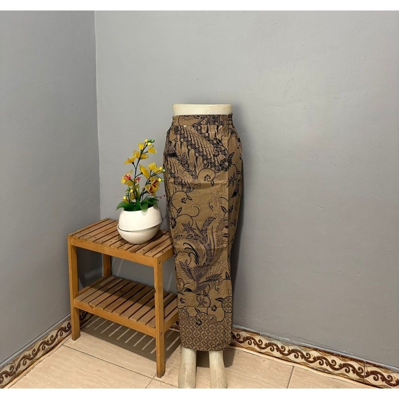 Rok Span Batik Motif BrainWaish Panjang Premium Nyaman Dipakai Bahan Katun Warna Dark Brown Gold/Lam