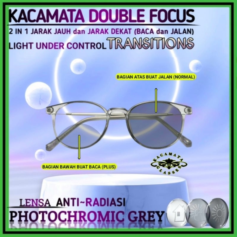 Kacamata Baca Plus Antiradiasi Photocromic Pria/Wanita | Kacamata Baca Double Focus Plus & Jalan | F