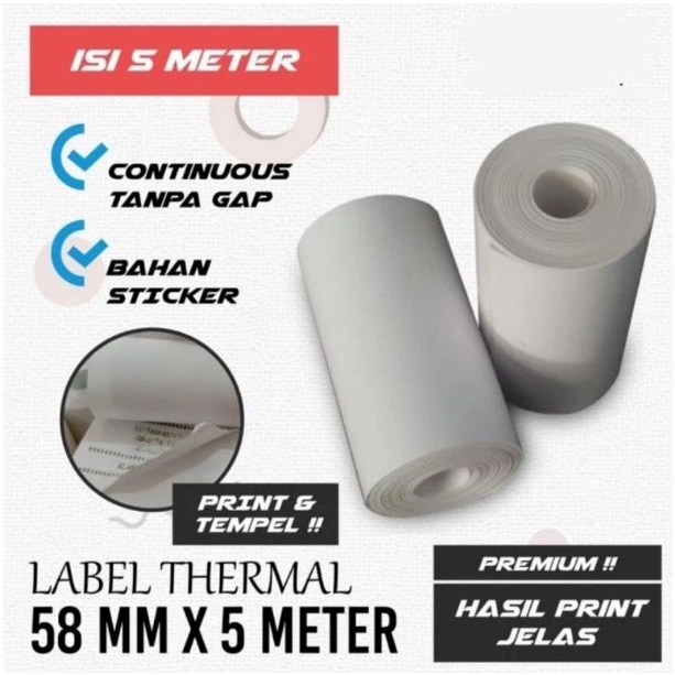 

Kertas Label Sticker Thermal 58mm x 5 meter TEBAL Label Kertas Stiker Thermal 58x30 mm Kertas Thermal