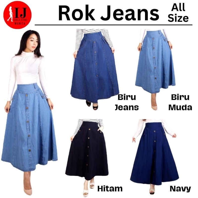Rok Jeans Panjang Kerja Muslimah Kantor Kuliah Wanita