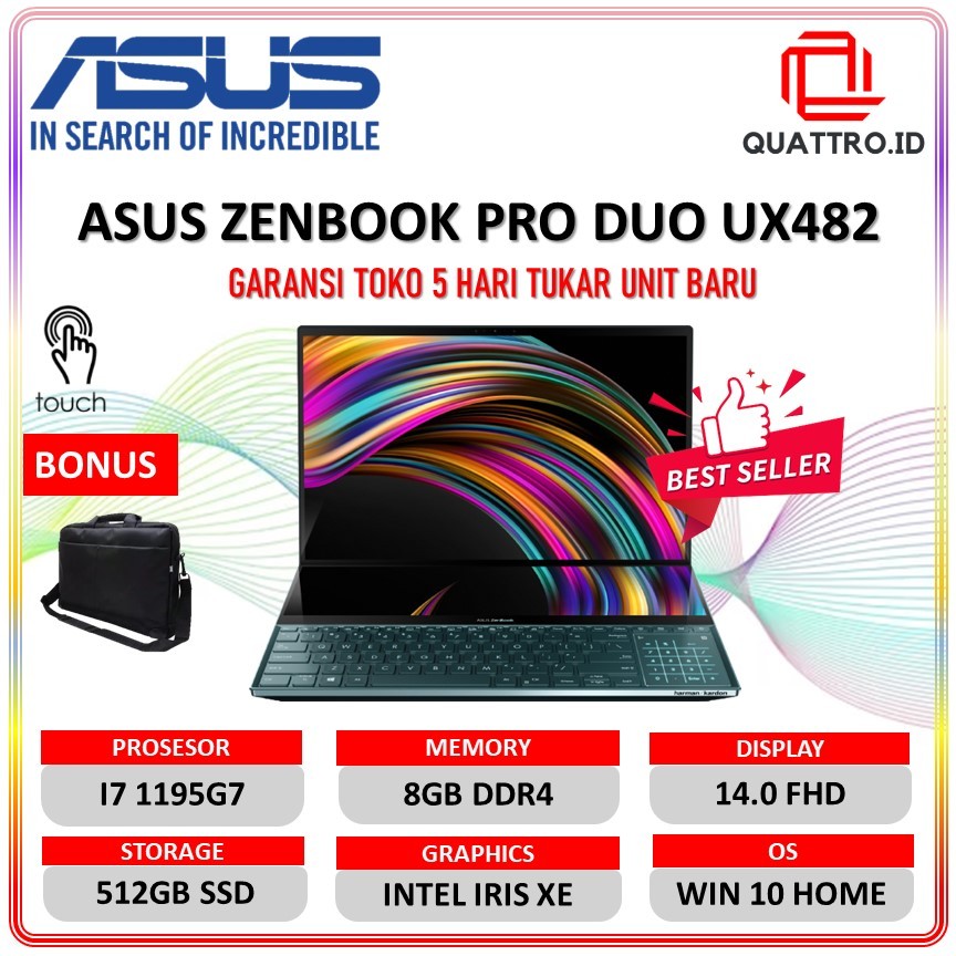 Asus Zenbook Pro Duo UX482EA TOUCH i7 1195G7 8GB 512SSD 14.0Fhd