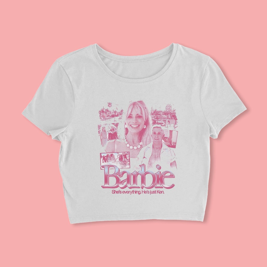 Crop Topo Barbie She"s Everything He"s Just Ken Vintage Baby Tee
