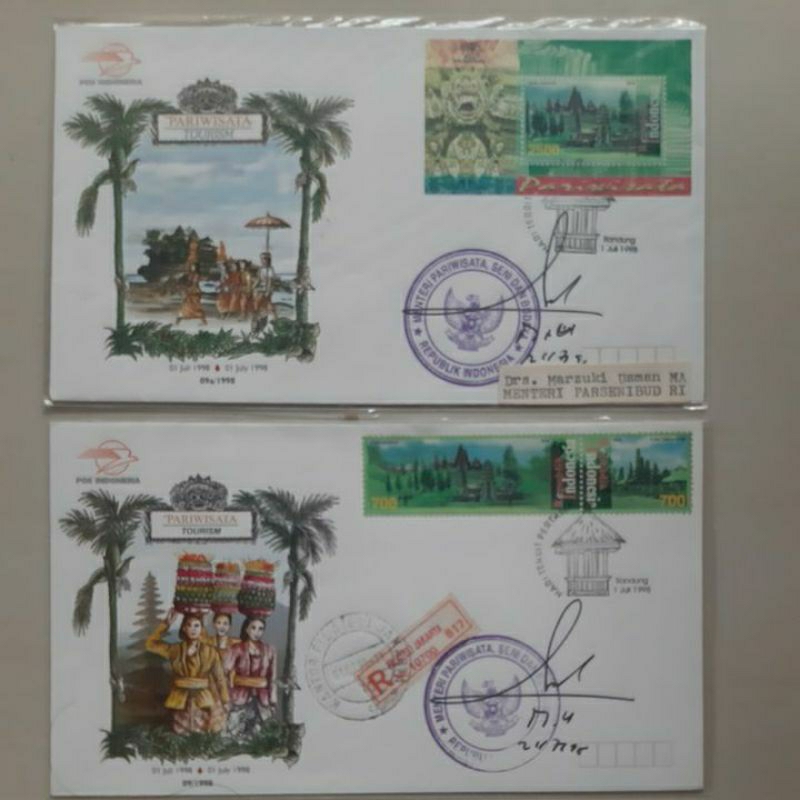

Perangko prangko set 2 SHP Pariwisata 1998 Tanda tangan Menteri Marzuki Usman