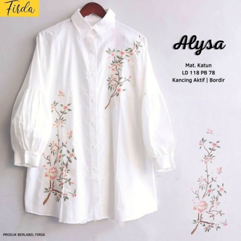 Alysa top by Firda - Atasan Blouse wanita lengan balon - Blus bordir bunga cantik jumbo