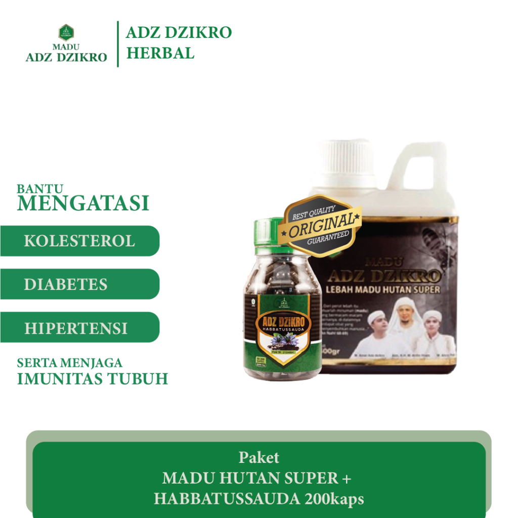 

Paket Hemat3 - Madu Hutan Super plus Habbatussauda 200kapsul ADZ DZIKRO