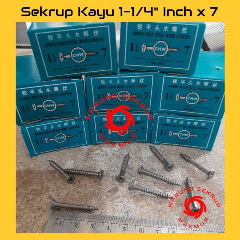 (1 Box) Sekrup Kayu 1-1/4" Inch x 7 / Wood Screw (+) / Skrup Kayu 3CM