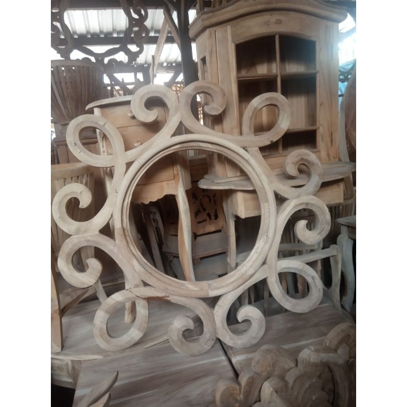 pigura cermin bulat pigura cermin pigura bulat pigura kaca bingkai kaca pigura kayu jati