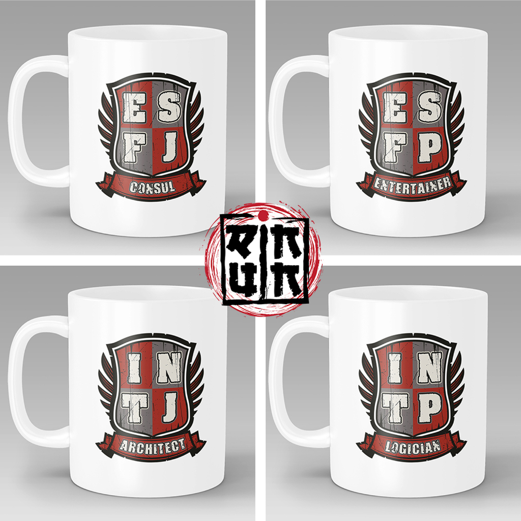 Gelas Cangkir Mug Putih Keramik MBTI Personality 16 Kepribadian Logo Emblem