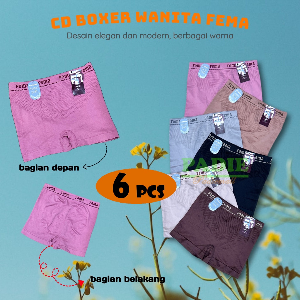 6 12 PCS Celana Dalam/CD Boxer Daleman Wanita Cewek Remaja Spandek Rajut FEMA F812 PREMIUM Tanpa Jah