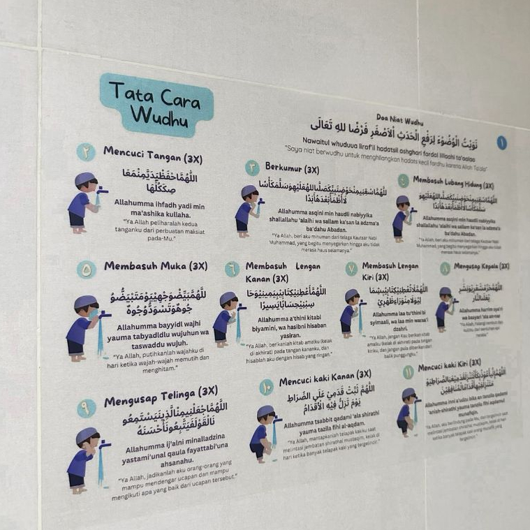

poster panduan Tata Cara Wudhu dan Doa Arab Indonesia A3 Transparan aesthetic