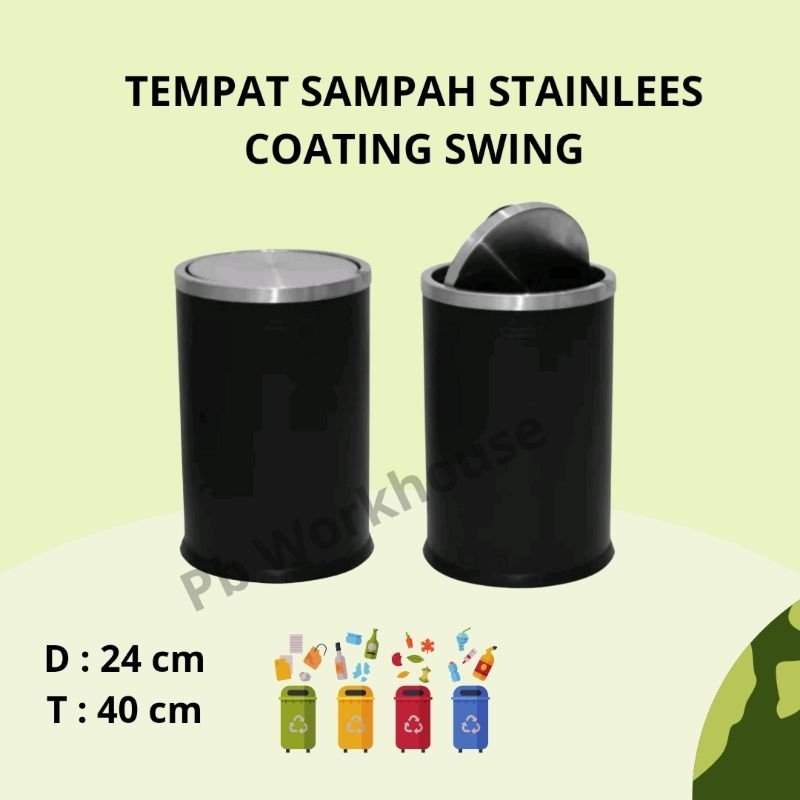 Tempat Sampah Stainless Coating Bulat - Tong Sampah Swing