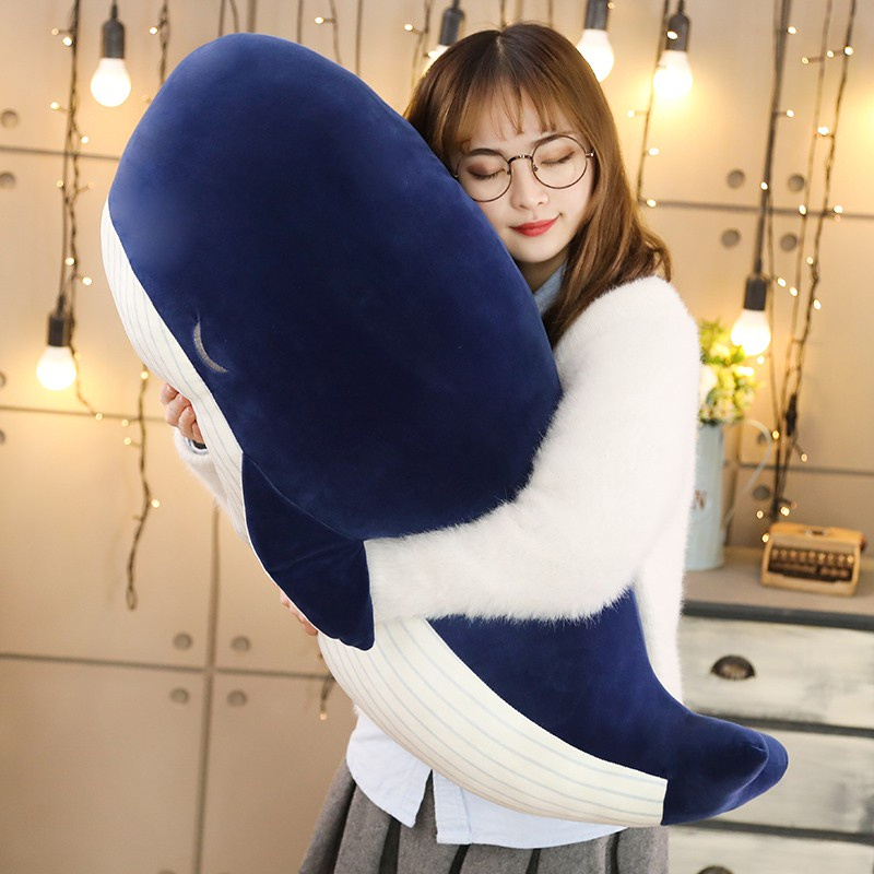 Boneka Whale Paus biru ukuran 60cm bahan plush mainan anak kado ulang tahun