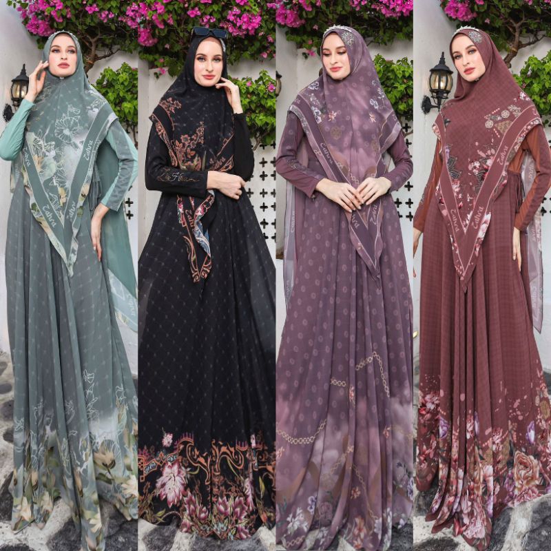 Aleanor Series By Zara Collection Brand Gallery Syarifah Original Terbaru Gamis Syari Ceruty Barbie Printing Cantik Kekinian Dres Wanita Muslimah Lebaran 2023 Set Khimar Ceruti Pesta Kondangan Remaja Set Hijab Segi Empat