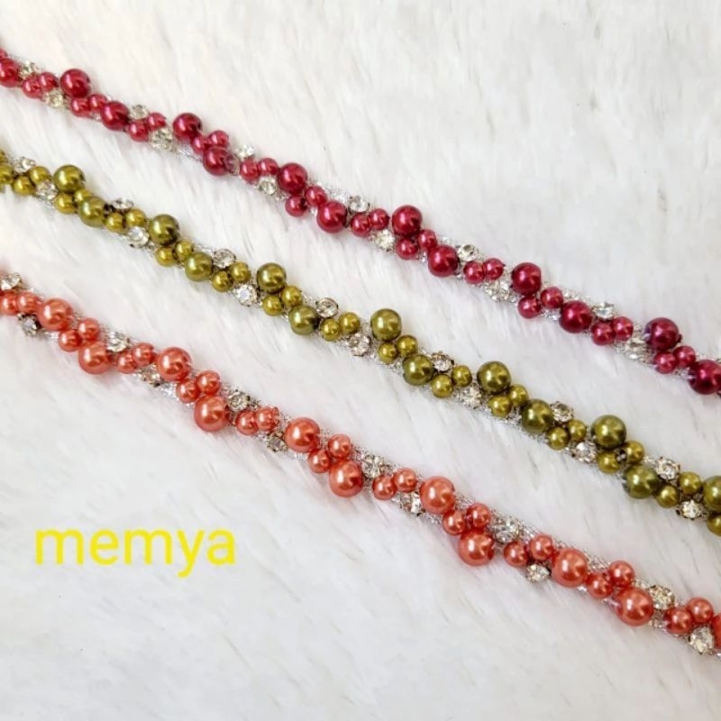 Renda aplikasi payet mutiara cangkang permata 50cm