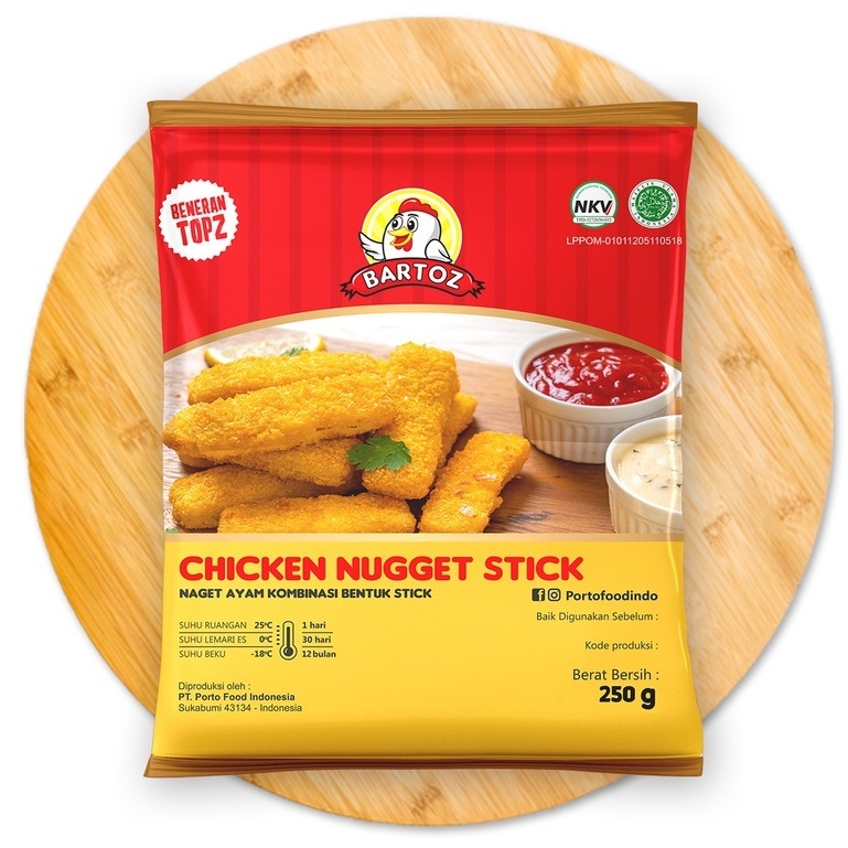 

CHICKEN NUGGET STICK / NAGET AYAM STIK BARTOZ 250GR GROSIR/KARTONAN