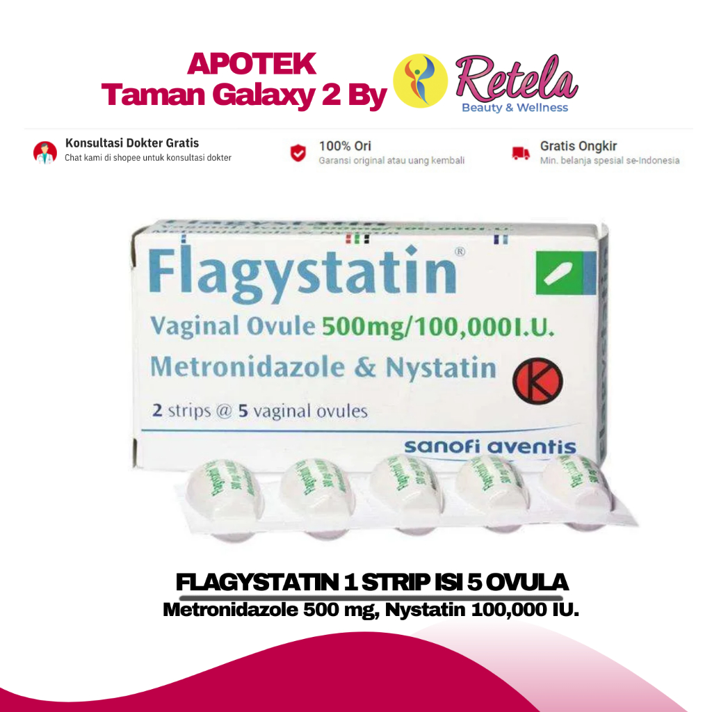 FLAGYSTATIN 1 STRIP ISI 5 OVULA ( Metronidazole 500 mg, Nystatin 100,000 IU. )