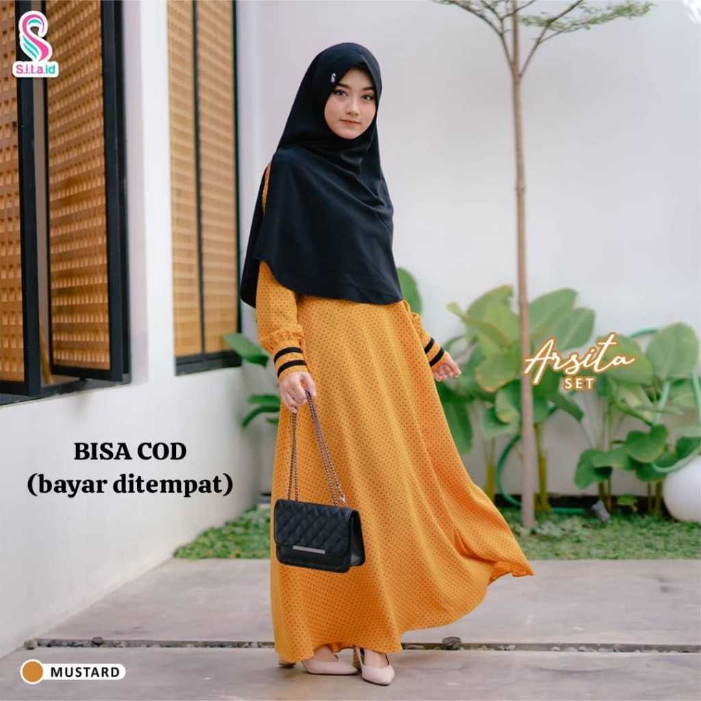 Gamis Arsita Sita.id Gamis Wolfis Motif Polkadot Terbaru