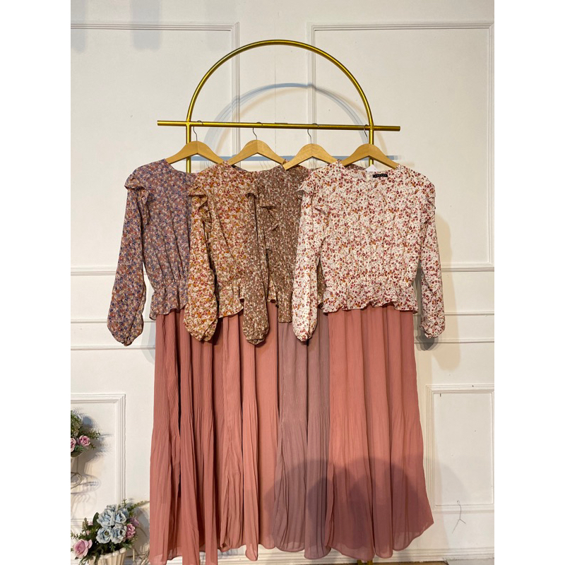 Gamis Plisket Ceruty Babydoll Motif Etnik Bunga Jumbo Premium Wanita Remaja Kekinian Full Furing
