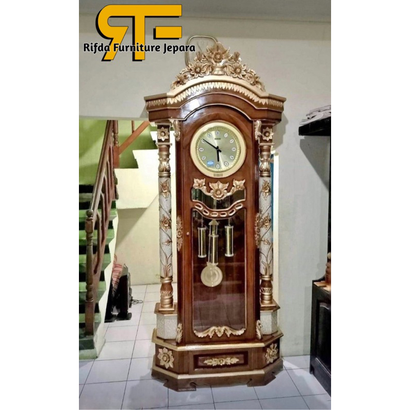 lemari jam hias ukir mawar jati kombinasi ( jam hias jati,jam jati ukir,lemari hias jam )