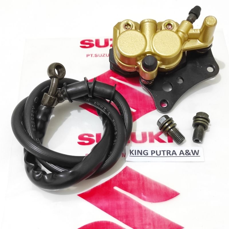 Kaliper Cakram Depan + Selang Rem Depan + baut 2pcs Suzuki Tornado , Satria Fu 2Tak , Shogun 125 SP 