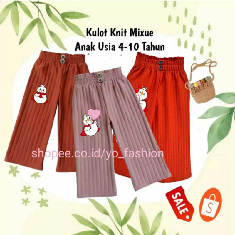 kulot knit mixue anak perempuan 4-10 tahun / kulot knit anak perempuan / celana kulot anak perempuan