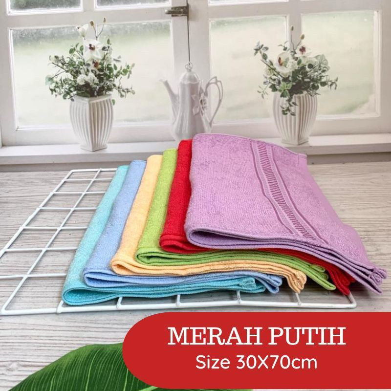 HANDUK MERAH PUTIH 30x70 HANDUK SPORT / HANDUK MUKA / HANDUK MP 30x70
