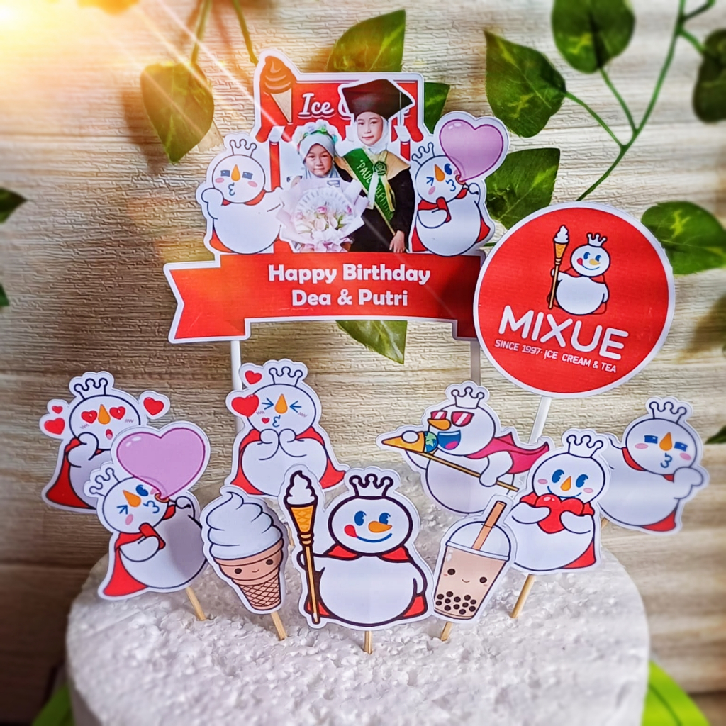 Hiasan Kue Mixue (Bisa Tambah Foto) untuk Topper Cake Ultah / Ulang Tahun Anak Karakter