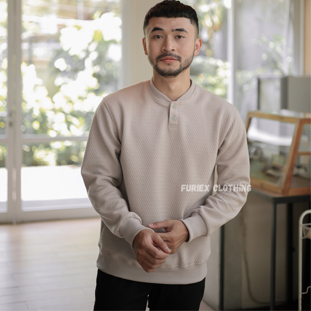 Sweater Pria Crewneck Kancing Sweatshirt Sweater UNISEX Pria/Wanita