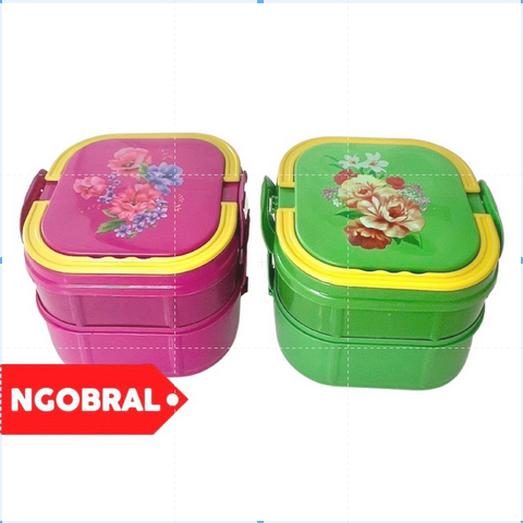 Rantang Susun 2 Plastik / Rantang Makanan Motif Bunga / Rantang Susun 2 / Rantang Susun Makan