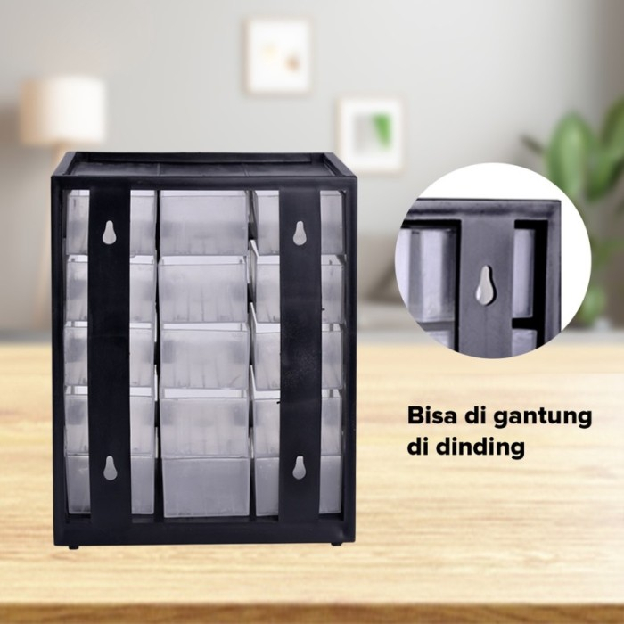 Etalase Mini Kotak Obat2an Laci Kecil Susun Rak Plastik 15 Slot Kotak Spare Part Kenmaster FREE