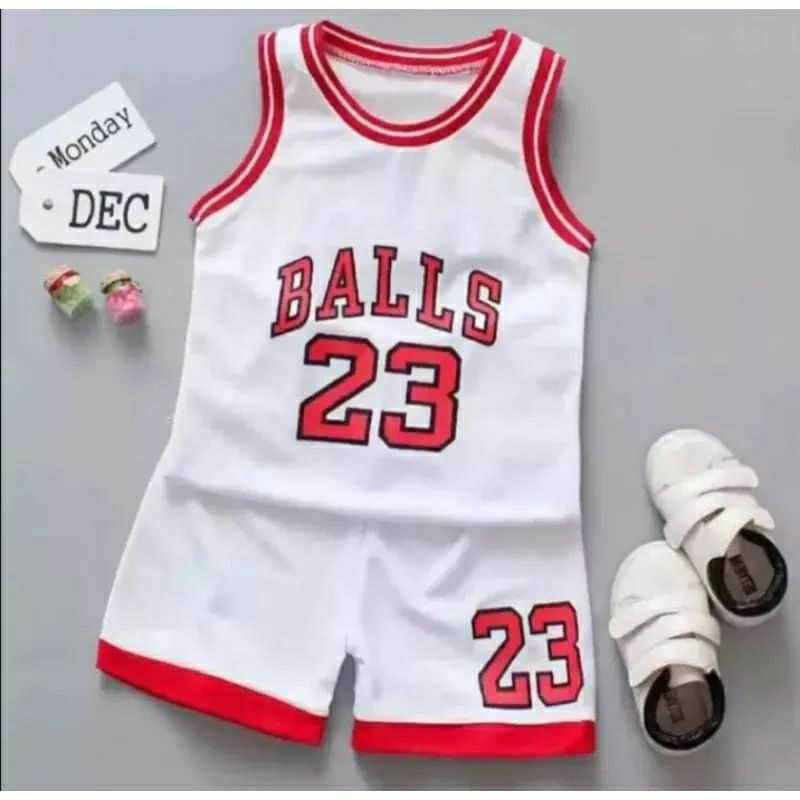 Setelan Baju Basket Anak ( Unisex ) BALLS 23 | Baju Basket Anak Laki Laki dan Perempuan Umur 1 - 6 T