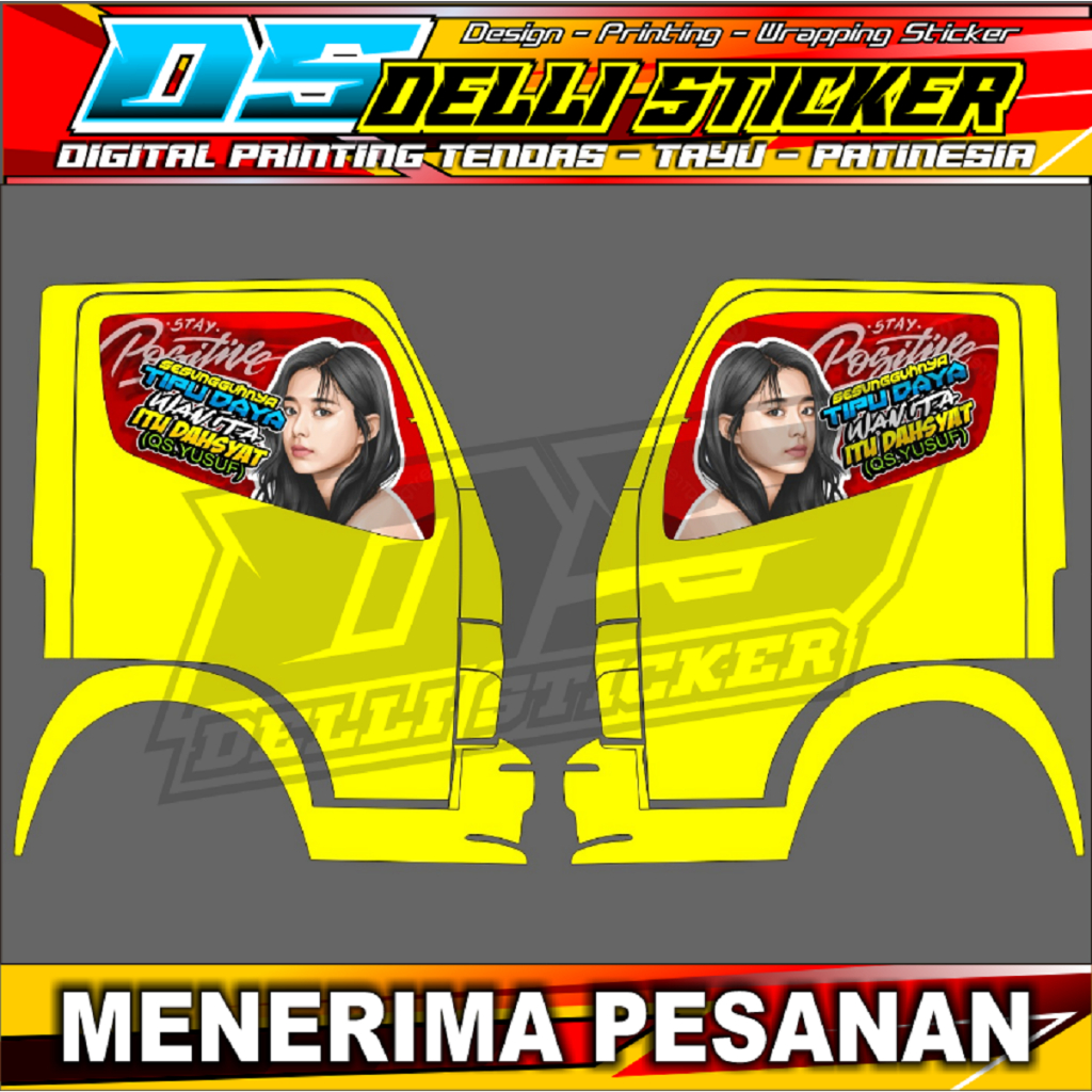 Stiker Truk - Kaca Truk - Variasi Blok Kaca Samping Truk Canter Kanan Kiri Gambar Wanita dan Kata-Ka