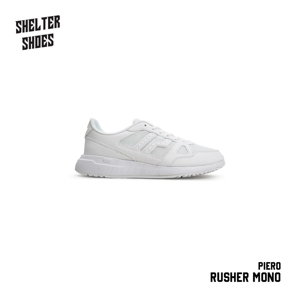 SEPATU PIERO RUSHER MONO WHITE JOGGER BLACK DARK GREY ALL WHITE MAJOLICA BLUE AMBER GOLD MAROCON BLU