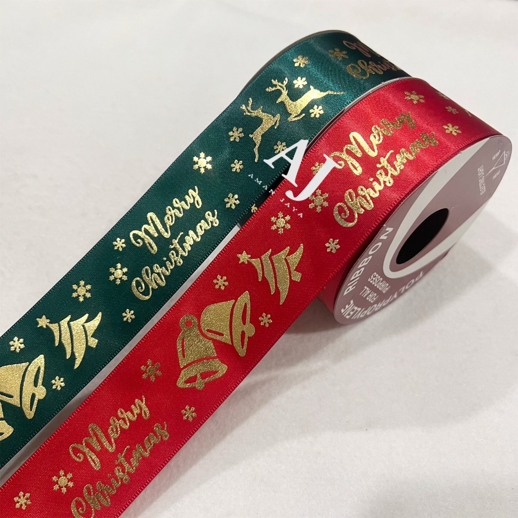 

Pita Kado Dekorasi Natal Motif Merry Christmas Ribbon 1,5 Inch / 4 cm (MINIMAL ORDER 3 ROLL)