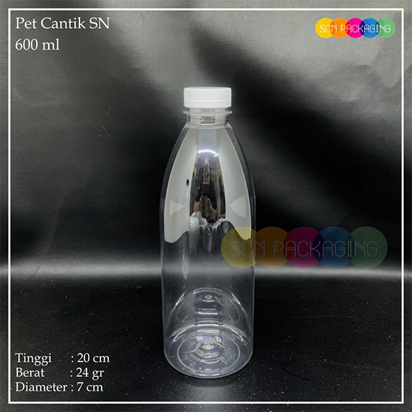 botol plastik Pet Cantik 600ml 600 ML SN ECO kemasan minuman kopi susu madu sirup jus juice sari bua