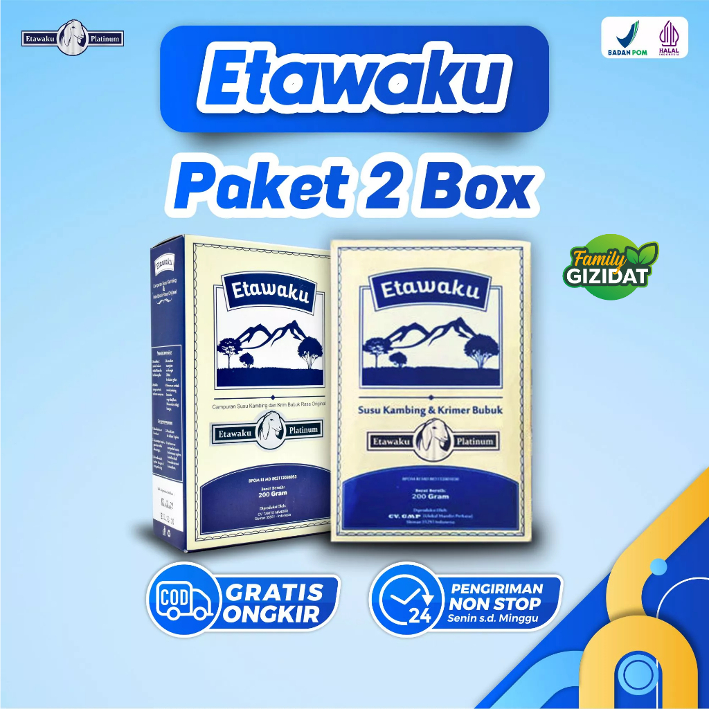 

Paket Sehat 2 Box ETAWAKU PLATINUM - Susu Kambing & Krimer Bubuk - Etawa ORIGINAL