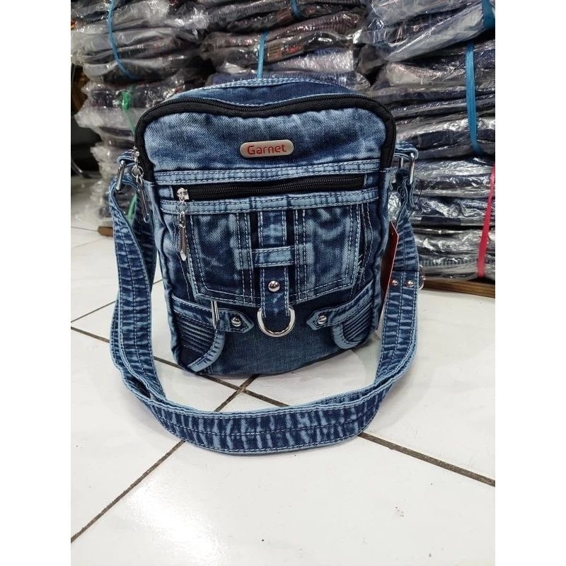 Tas selempang Jeans/lepis laki laki perempuan original garnet