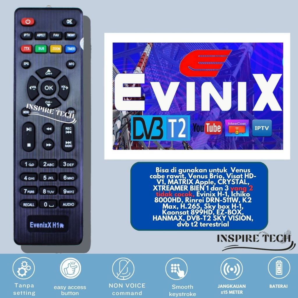 Remot Remote Receiver STB DVB T2 Parabola Evinix H-1 RECEIVER PARABOLA MULTIMEDIA