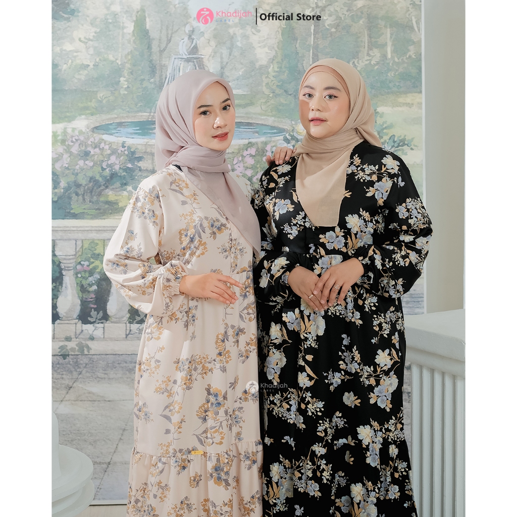 Khadijahlabel Gamis Motif Bunga Terbaru Dress Wanita Muslim Muslimah Cantik Kekinian Amanda-4